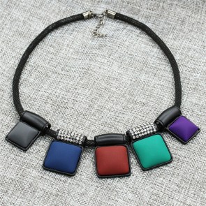 European And American New Style Fashionable Short Paragraph Color Blocks Diamond Necklace