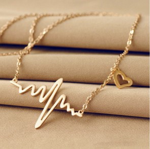 Heart-shaped Necklace Korean Electrocardiogram Imitation Titanium Steel 18K Rose Gold Female Pendant Clavicle Jewelry