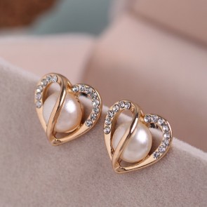 Korean New Style Fashionable Jewelry Heart-shaped Diamond Pearl Earrings