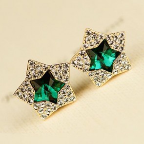 Zircon Inlaid Pentagram Earrings Hot Flash Diamond Star Korea Earrings