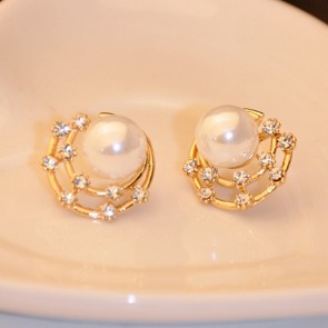 Starry Shiny Gold Diamond Earrings Pearl Shell Round Earrings
