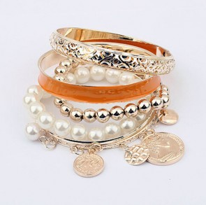 Factory Outlet European and American Fashionable Hollow Multilayer Pearl Bracelet