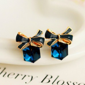 Bow Crystal Rubik Cube Box Hypoallergenic Earrings Wild Temperament Exquisite Jewelry