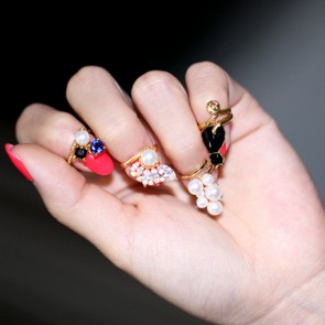 South Korea Drip Nail Decoration Joint Ring Personality Crystal Pearl Tail Ring