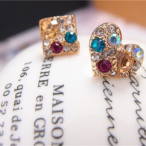 Fashionable Heart-shaped Cubic Diamond Crystal Asymmetric Small Earrings