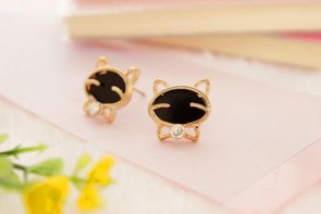 Korean Fashionable Cute Black Smiley Cat Upscale Exquisite Diamond Earring