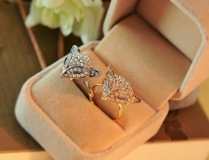 Cute Little Fox Full Diamond Ring Tail Ring Collectibles Opening Ring