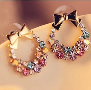 Made in China Bowknot Rhinestone Colorful Stud Earring