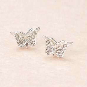 Genuine 925 Silver Premium Ladies' Butterfly Lovely Diamond Color Retention Earrings