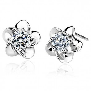 Korean Style Silver Jewelry Wholesale Sterling Silver Stud Crystal Plum Blossom Earrings