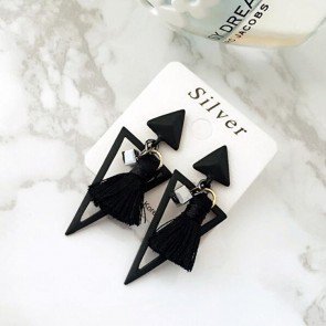 Korea exquisite high-end crystal geometry hollow triangle individualized tassel earrings