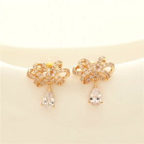 925 sterling silver water drop earrings ladies temperament bow micro pave zircon earrings