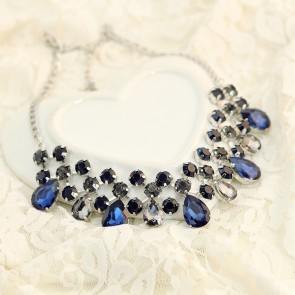 Korean Fashionable Style Exaggerated Short Paragraph Crystal Sapphire Choker Necklace