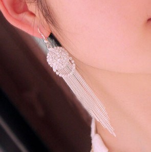 Summer Explosion Models Round Diamond Tassel Earrings Wire Earrings Wholesale