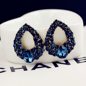 Ladies Crystal Blue Wind Diamond Drop Stud Earrings