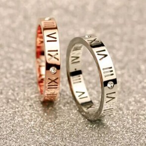 Exquisite Fashionable Hollow Roman Numerals Lucky Temperament Rose Gold Plated Titanium Steel Ring