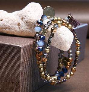 New European and American Fashionanble Multi-tassel Pendant Glass Beaded Bracelet Wholesale