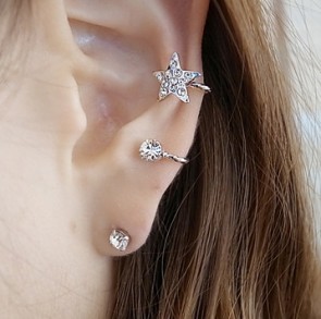 Sweet Flash Diamond Star Ear Clip Earrings Ear Bone Nail Unique Pentagram Earrings