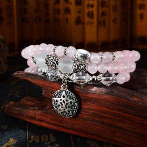 China Made Pink Gemstone with Silver Pendant Bracelet