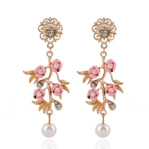 European and American Fashion Exaggerated Baroque Resin Flower Leaf Earrings 