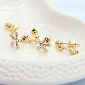Gold-plated Three-piece Diamond Earrings Wholesale Lovely Sweet Lady Starfish Earrings