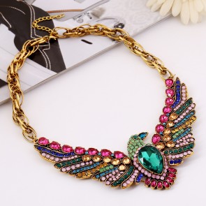 Low-cost Factory Direct Supply Europe and the United Star with Luxurious Gems Inlaid Retro Exaggerated Eagle Bird Necklace 