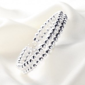 S990 Fine Sterling Silver Bracelet Double Rows Beaded Silver Opening Bracelet