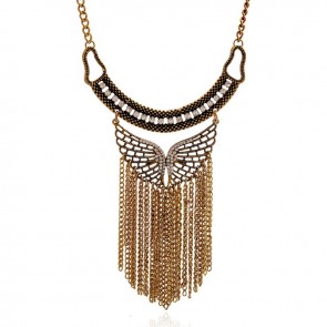 Europe and New Retro Exaggerated Tassel Accessories Diamond Butterfly Necklace