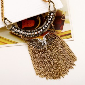 European and American Fashion Exaggerated Tidal Range of Retro Accessories Gemstone Leaves Tassel Necklace