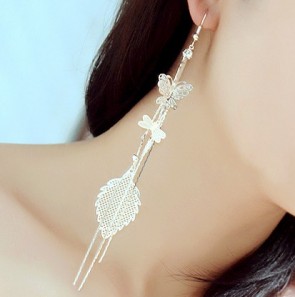 Hot Hollow Leaf Butterfly Earrings Boutique Foreign Trade Explosion Models Long Tassel Wire Dragonfly Earrings 