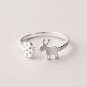 New Style 925 Sterling Silver Cute and Lovely Moose Drawing Snowflake Opening Ring