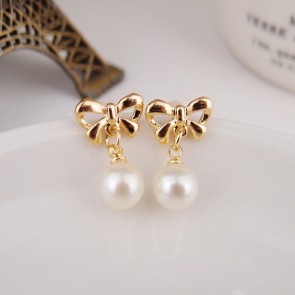 Korean New Style Small Fresh Jewelry Factory Wholesale Explosion Model Bowknow Peal Earring