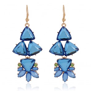 Supply Factory Direct Foreign Trade European and American Fashion Tidal Range Ocean Winds Blue Triangle Gemstone Mosaic Earrings