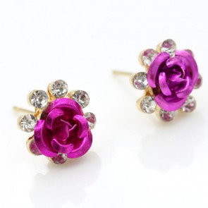 Europe and American  Multi Color Diamond Rose Earrings 