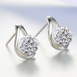 2016 New Style Jewelry 925 Sterling Silver Pandora Full Rhinestone Ball Stud Earrings