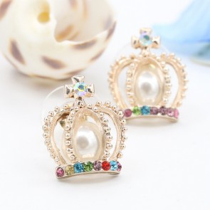Cross Crown Diamond Earrings Korean Version of the Low-priced Wholesale Pearl Earrings
