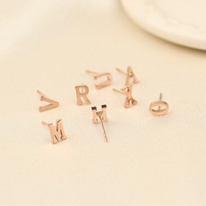 Korean Fashion Titanium Steel Letter Earrings Color Rose Gold Plated Hypoallergenic Earrings Jewelry
