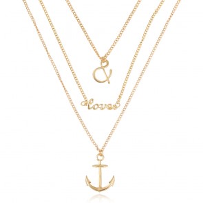 European and American Fashion Minimalist LOVE Three Anchor Tassel Necklace Accessories
