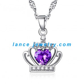 Crystal Princess Purple Diamond Crown Pendant Necklaces