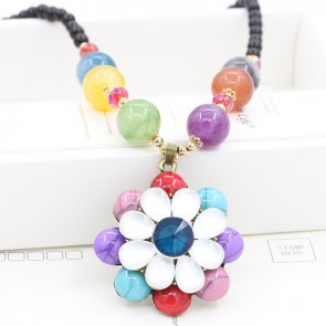 Ms. Hot Retro Ethnic Style Beads Bohemian Fashion Decorative Flower Necklace Long Sweater Chain
