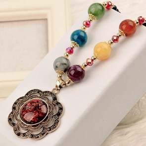 Opal Color Shell Long Section of Korean Decorative Necklace Pendant Retro Sweater Chain