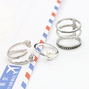 Europe Retro Personalized Ring Three-piece Factory Direct Pearl Ring