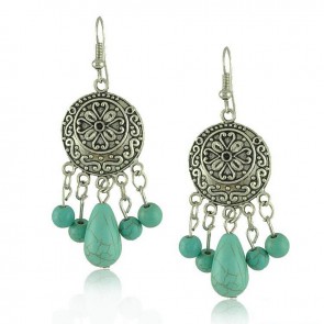 European and American Fashion Retro Bohemian Carved Turquoise Drop Earrings