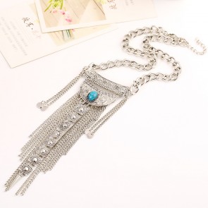 European and American Fashion Retro Bohemian National Wind Carved Long Tassel Sequined Necklace