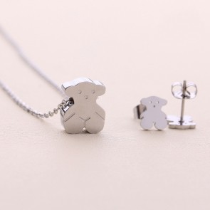 Bear Pendant Steel Ribbon Glasses Suit Thicker Section Thick Thin Pendant Earrings Set