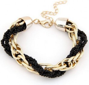 Wild Rice Beads Bracelet Braided Metal Chain Ethnic Female Beads Bracelet  