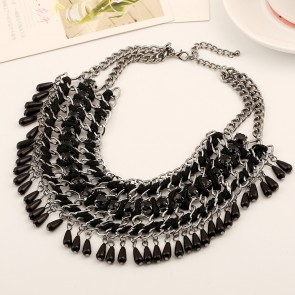 Jewelry Factory Wholesale Trade European and American Fashion Simple Diamond Texture Golden Tassel Short Necklace