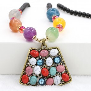 Colorful Small Stone Diamond Rhinestone Insert Girl Pendant Necklaces