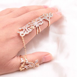 European and American Fashion Personality one-piece Hollow Full of Diamond Flower Roses Joint  Adjustable Ring
