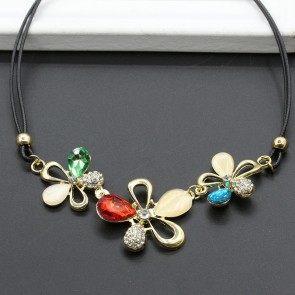 Multi Color Diamond  Stone Resin Flower Long Chain Necklaces